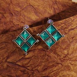 TEEJH Dhamini Silver-Plated Diamond Shaped Oxidised Drop Earrings-picture-28