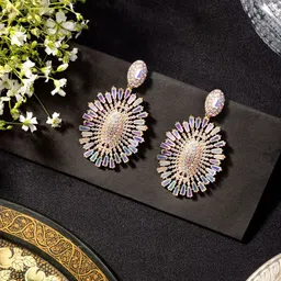 Niscka Gold-Plated Crystal Studded Drop Earrings-image-70