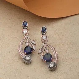 ZENEME Rose Gold-Plated American Diamond Studded Quirky Drop Earrings image 1