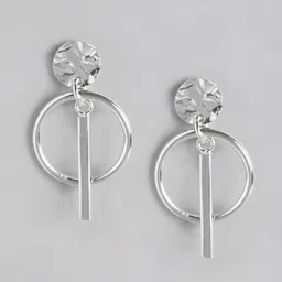 Carlton London Silver Toned Rhodium Plated textured Drop Earrings with dangling Bar image 5