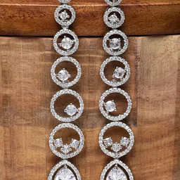 Kennice Rhodium-Plated  AD Studded Circular Drop Earrings-picture-19