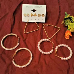 FEMMIBELLA Set of 3 Gold-Plated Hoop & Stud Earrings-picture-30