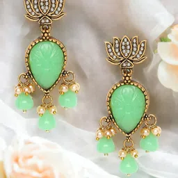 Anouk Gold-Toned Stones Studded & Beads Beaded Floral Drop Earrings-image-24