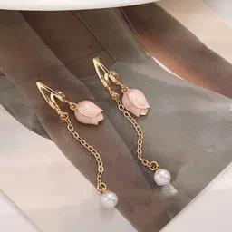 VAGHBHATT Pink Floral Drop EarringsVAGHBHATT Gold-Plated Contemporary Pearl Beaded Drop Earrings-picture-39