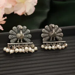 Anouk Silver Plated Peacock Shaped Studs Earrings image 2