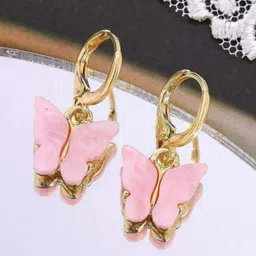 EL REGALO Gold-Toned & Pink Butterfly Shaped Drop Earrings image 1