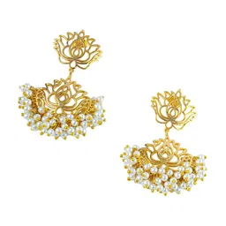TOTAPARI Gold Plated Contemporary Pearls Studded Drop Earrings-picture-43