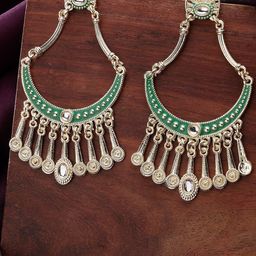 ZENEME Gold-Plated Kundan Studded Contemporary Chandbalis-picture-5