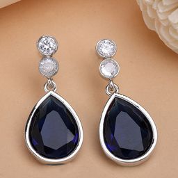 ZENEME Rhodium-Plated American Diamond Studded Teardrop Shaped Drop Earrings-picture-19