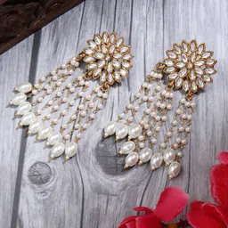 AARSHVI Kundan-Studded Pearl Beaded Contemporary Drop Earrings-picture-20