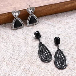 SOHI Set Of 2 Brass-Plated Contemporary Drop Earrings image 1