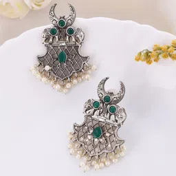 DASTOOR Silver-Plated Oxidised Drop Earrings-image-22
