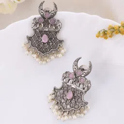 DASTOOR Silver-Plated Oxidised Drop Earrings-picture-12