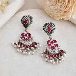 DASTOOR Silver-Plated Classic Oxidised Drop Earrings-image-54