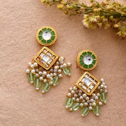 DASTOOR Gold-Plated Kundan Contemporary Drop Earrings-picture-29