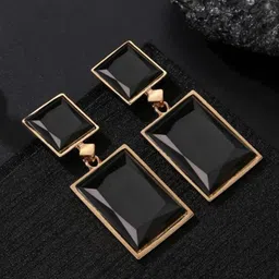 DressBerry Gold-Toned & Black Gold-Plated Contemporary Drop Earrings-picture-13
