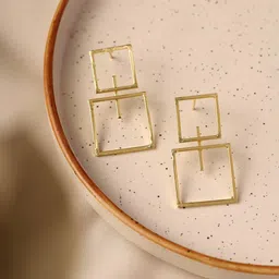 Priyaasi Gold Plated Square Shape Drop Earrings-image-54