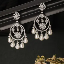 Saraf RS Jewellery Silver-Plated Cubic Zirconia Studded & Beaded Contemporary Chandbalis-picture-51