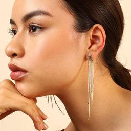 SOHI Gold-Plated Gold-Toned Contemporary Drop Earrings-picture-4