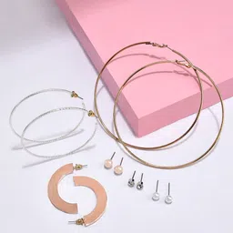 AMI Set of 6 Gold-Plated & Rose Gold Contemporary Stud & Hoop Earrings image 1