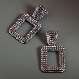 SOHI Silver Plated Stone Studded Square Shaped Drop Earrings-picture-40