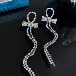 Shining Diva Fashion Silver-Plated Crystals Stone Studded Contemporary Drop Earrings-picture-39