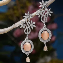 ZENEME Rhodium-Plated Contemporary Drop Earrings image 1