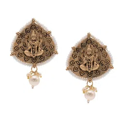 Shining Jewel - By Shivansh Gold-Plated Pearls Leaf Shaped Drop Earrings-image-31