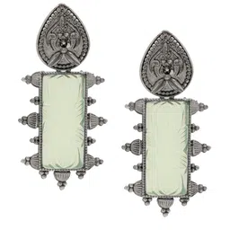 Shining Jewel - By Shivansh Silver-Plated Oxidised Stone Studded Drop Earrings-picture-27