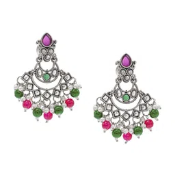 Shining Jewel - By Shivansh Silver-Plated Brass Oxidised Contemporary Drop Earrings-picture-18