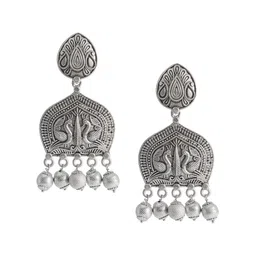 Shining Jewel - By Shivansh Silver-Plated Brass Contemporary Shaped Oxidised Drop Earrings-picture-19