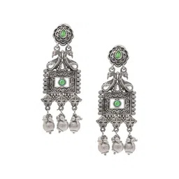 Shining Jewel - By Shivansh Silver-Plated Oxidised Contemporary Drop Earrings-image-8