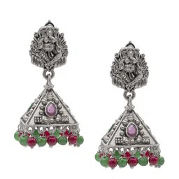 Shining Jewel - By Shivansh Silver-Plated Brass Cubic Zirconia Temple Jhumkas Earrings-image-76