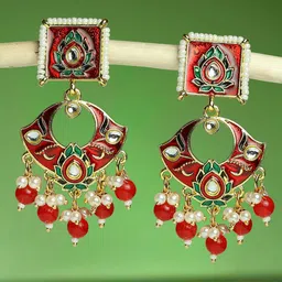 OOMPH Contemporary Meenakari Kundan Studded Drop Earrings-picture-55