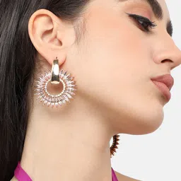 SOHI Gold-Plated Contemporary Drop Earrings-image-32