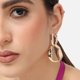 SOHI Gold-Plated Contemporary Drop Earrings-image-91