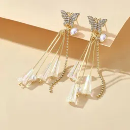 Yellow Chimes Gold-Plated Butterfly Tassel Drop Earrings-picture-22
