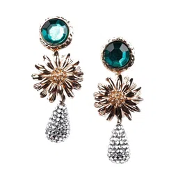 ODETTE Gold-Toned & Blue Contemporary Drop Earrings-image-98
