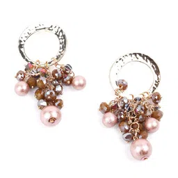 ODETTE Brown & Pink Oval Drop Earrings-image-99