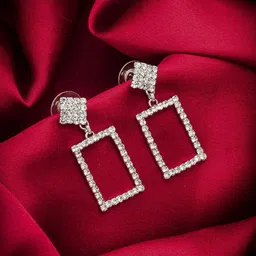 aadita Silver-Plated Geometric Drop Earrings-image-14