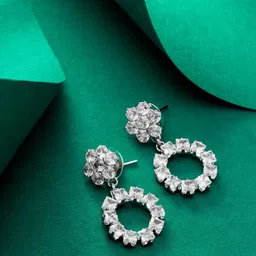 aadita Silver Plated Geometric Stone Studded Drop Earrings-picture-22