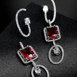Kennice Rhodium-Plated Geometric Drop Earrings-image-2