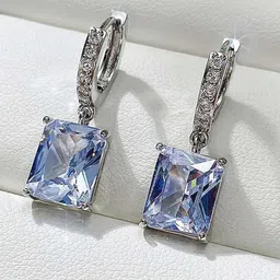 Jewels Galaxy Silver Plated American Diamond Rectangular Drop Earrings-image-99