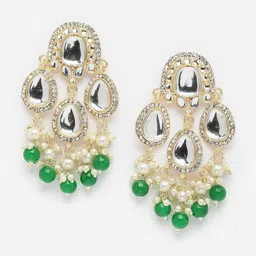 Anouk Gold-Plated Kundan-Studded & Beaded Contemporary Drop Earrings-picture-23