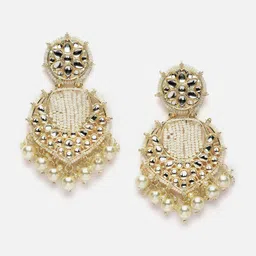 Anouk Gold-Plated Pearls Kundan Crescent Shaped Drop Earrings-picture-12