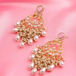 Yellow Chimes Gold-Plated Kundan Studded Drop Earrings-picture-37
