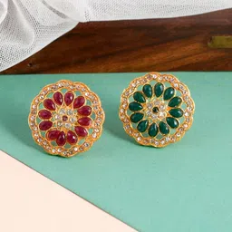 Silvermerc Designs Women Pack Of 2 Gold-Plated Stone-Studded Adjustable Finger Rings-picture-32