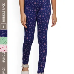 IndiWeaves Girls Pack of 3 Printed  Pure Cotton Ankle Length Leggings-picture-18