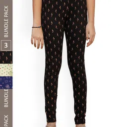 IndiWeaves Girls Pack of 3 Printed Super Soft Pure Cotton Ankle-Length Leggings-picture-38