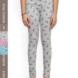 IndiWeaves Girls Pack Of 3 Pure Cotton Printed Ankle Length Leggings-picture-28
